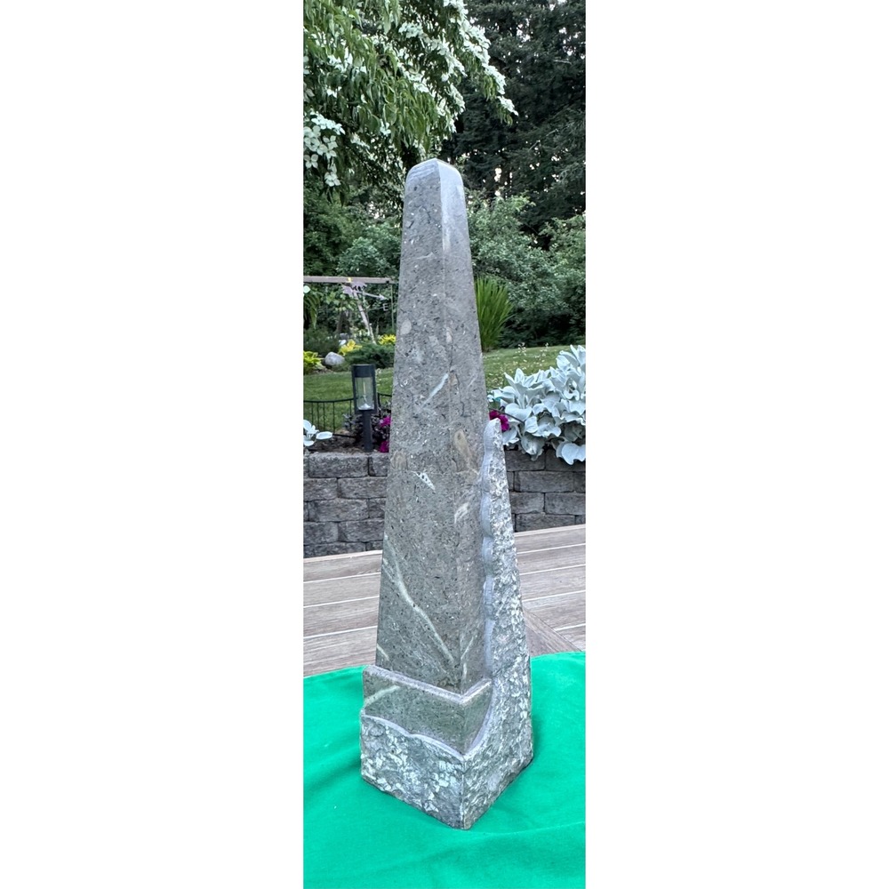 Renoir Designs Marble Obelisk Tower Grey Polished Stone Sculpture 17.5 Inch